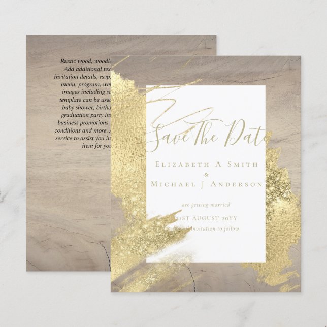 BUDGET SAVE DATES Gold Foil Glitter Look Abstract (Front/Back)