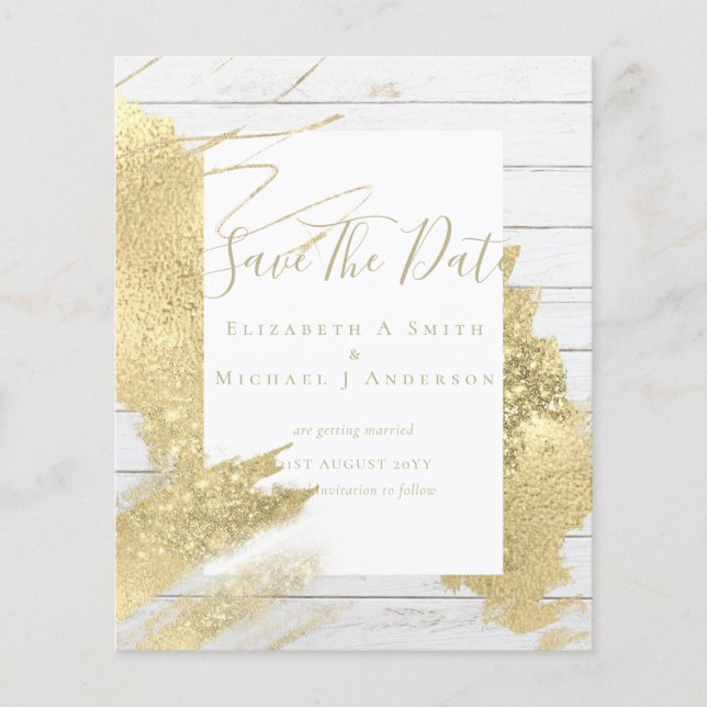 BUDGET SAVE DATES Gold Foil Glitter Look Abstract Flyer (Front)