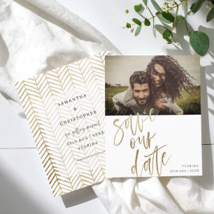 Budget Save Our Date Faux Gold Calligraphy & Photo