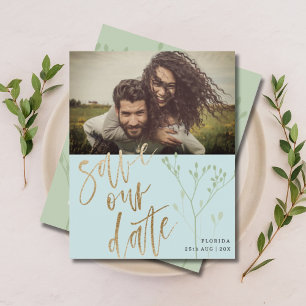 Budget Save Our Date Faux Gold Calligraphy & Photo