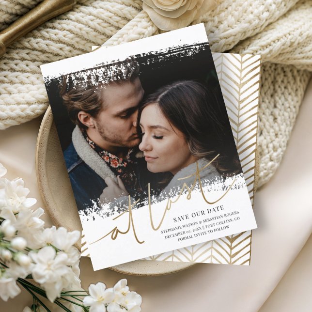 Budget Save Our Date Photo Gold & White  (Creator Uploaded)