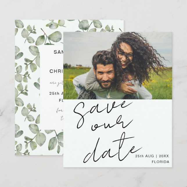 Budget Save Our Date Sage Green Photo Wedding (Front/Back)