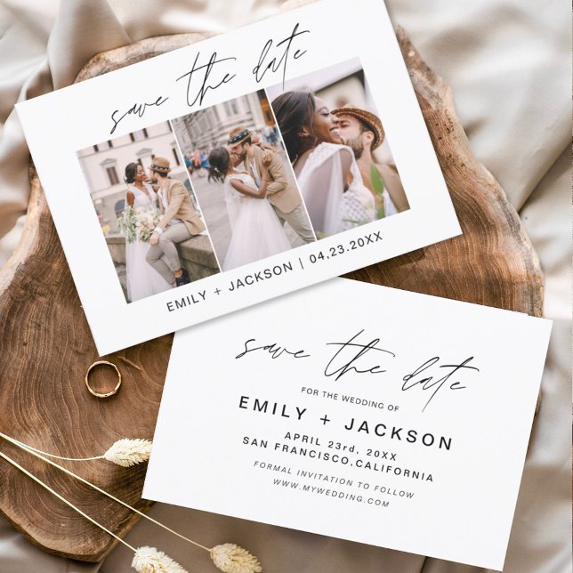 Budget Save the Date 3 Photo Elegant Modern (Creator Uploaded)