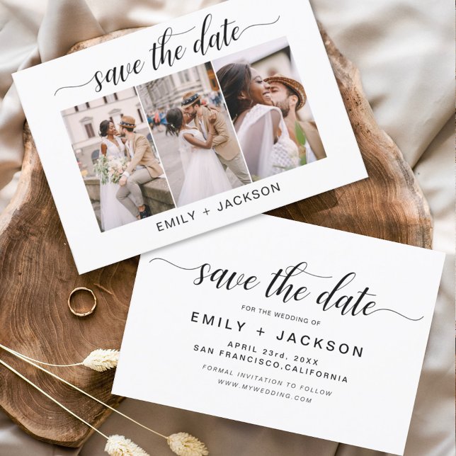Budget Save the Date 3 Photo Elegant Modern Flyer (Creator Uploaded)