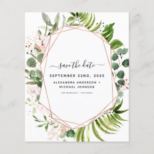 Budget Save the Date Eucalyptus Greenery Geometric Flyer