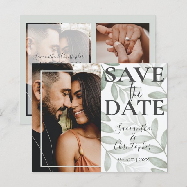 Budget Save the Date Foliage Green Photo Wedding  (Front/Back)