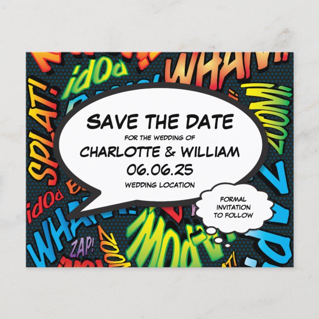 Budget Save the Date Fun Retro Comic Book Pop Art (Front)