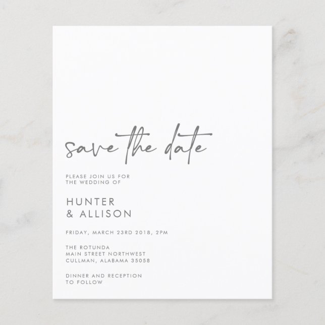 BUDGET Save The Date Invitation Flyer (Front)