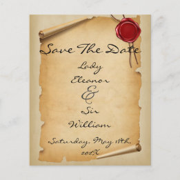 Budget Save The Date Medieval Aged Scroll Wax Seal Flyer