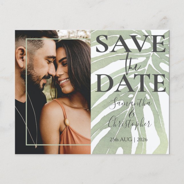 Budget | Save the Date Sage Green Tropical Foliage (Front)
