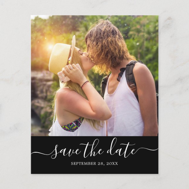 Budget Save the Date Script Black Photo Flyer (Front)