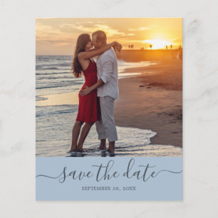 Budget Save the Date Script Blue Photo Flyer