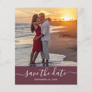 Budget Save the Date Script Burgundy Photo Flyer