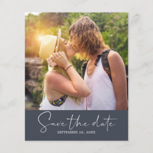 Budget Save the Date Script Dark Blue Photo Flyer
