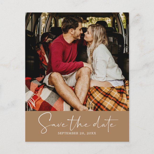 Budget Save the Date Script Gold Caramel Flyer (Front)