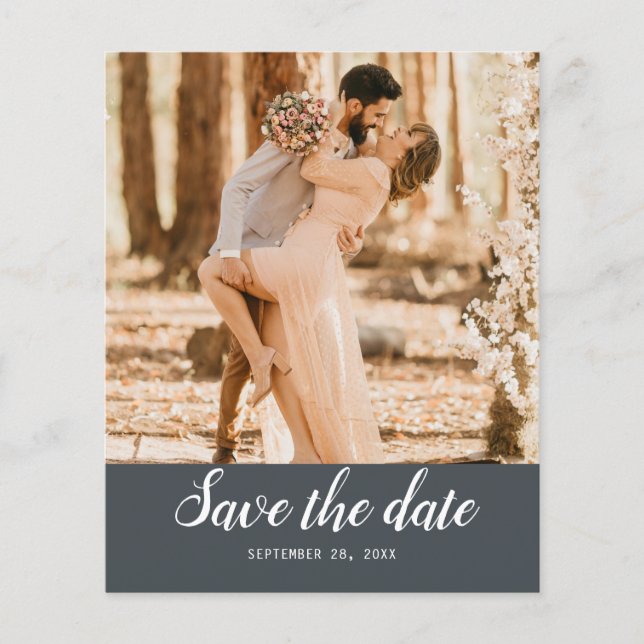 Budget Save the Date Script Off-Black Photo Flyer (Front)