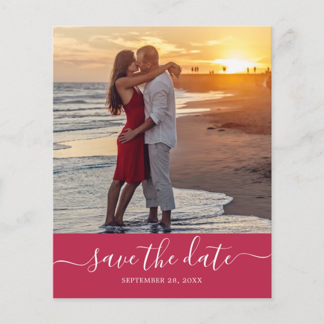Budget Save the Date Script Viva Magenta Flyer (Front)