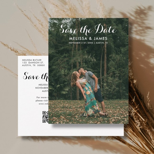 Budget Save The Date Whimsical Photo QR Code Announcement Postcard (Creator Uploaded)