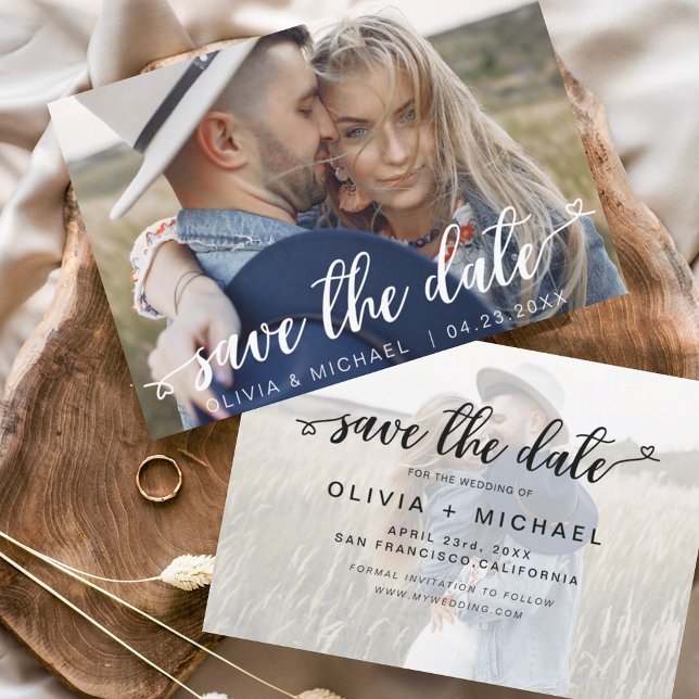Budget Save the Date White Handwritten Photo (Creator Uploaded)