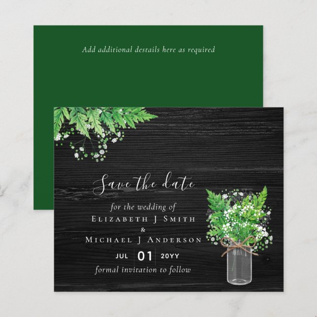 Budget Save the Dates Greenery Ferns Wedding (Front/Back)
