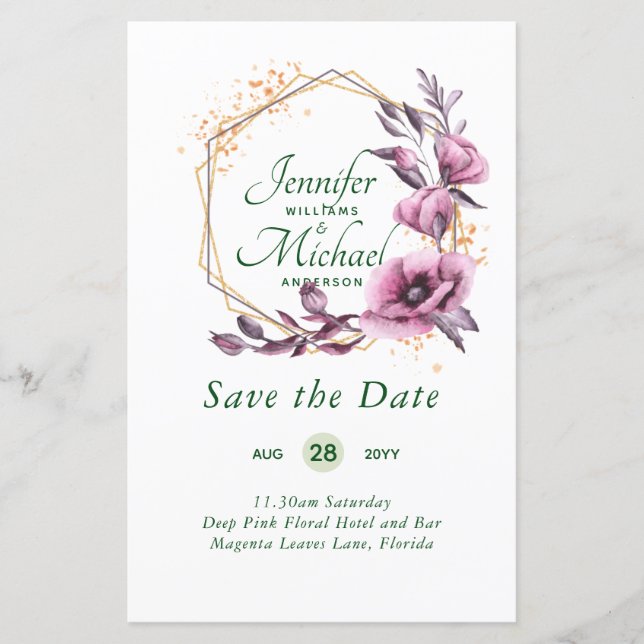 BUDGET Save The Dates Magenta Floral Wreath (Front)