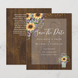 BUDGET SAVE THE DATES Rustic Sunflowers Purple