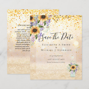 BUDGET SAVE THE DATES Rustic Sunflowers Purple