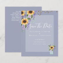 BUDGET SAVE THE DATES Rustic Sunflowers Purple