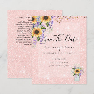 BUDGET SAVE THE DATES Rustic Sunflowers Purple