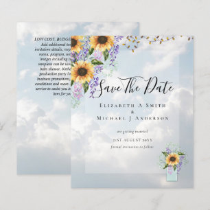 BUDGET SAVE THE DATES Rustic Sunflowers Purple