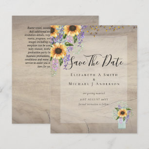 BUDGET SAVE THE DATES Rustic Sunflowers Purple