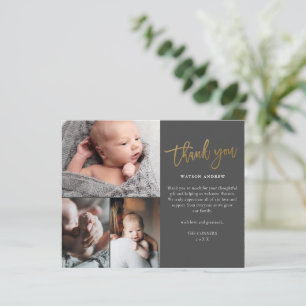 Budget Script 3 Photo Baby Thank You Card