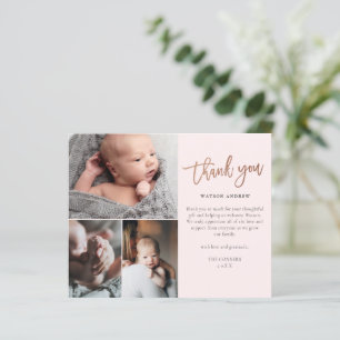 Budget Script 3 Photo Baby Thank You Card