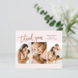Budget Script 3 Photo Baby Thank You Card
