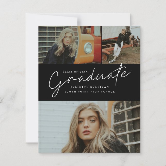 Budget Script 3 Photo Graduation Party Invitation (Front)