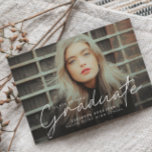 Budget Script 4 Photo Graduation Party Invitation<br><div class="desc">This modern,  elegant stylish photo graduation announcement invitation combo features a script graduate overlay and customizable name,  school and photo on the front. The backside offers congrats and event details with an additional 3 more photos. A great way to showcase your graduate.</div>