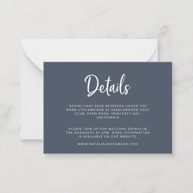 budget script and geometric wedding details card (Front)