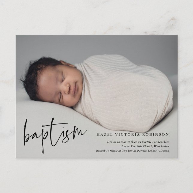 Budget Script Baptism & Christening Invitation Postcard (Front)