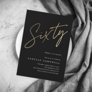 Budget Script Black Gold 60th Birthday Invitation