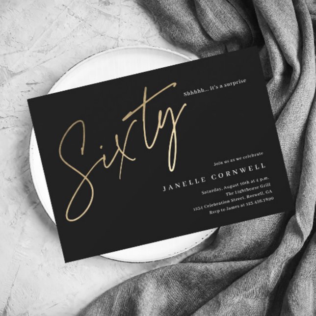 Budget Script Black Gold 60th Birthday Invitation (Creator Uploaded)