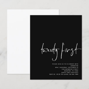 Budget Script Black White 21st Birthday Invite 