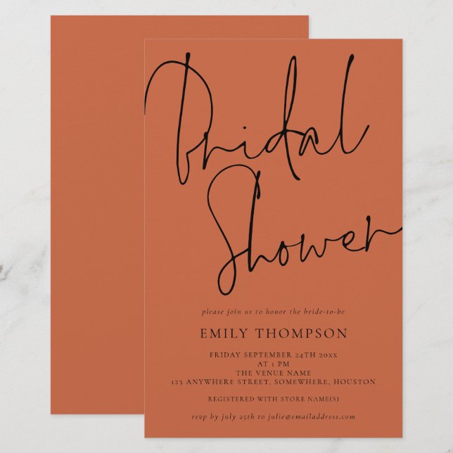 Budget Script Bridal Shower terracotta Invite (Front/Back)
