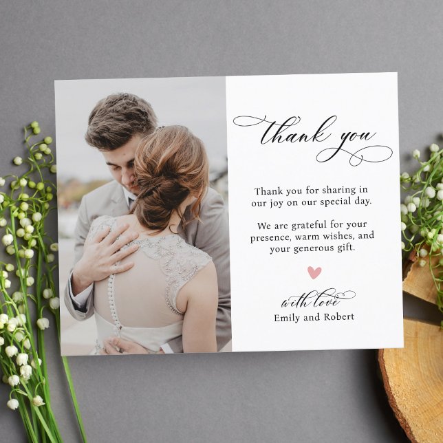 Budget Script Calligraphy Photo Wedding Thank You  Postcard (Creator Uploaded)