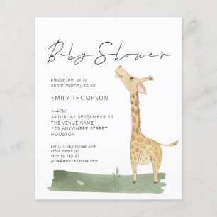 Budget Script Cute Giraffe Baby Shower Invitation