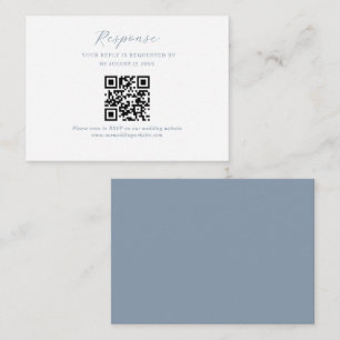 BUDGET Script Dusty Blue Wedding QR Code Rsvp Enclosure Card