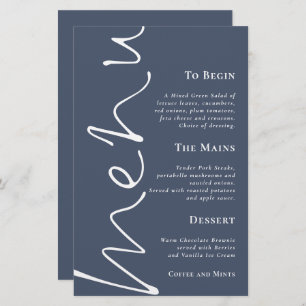 Budget Script Dusty Navy Blue Wedding Menu