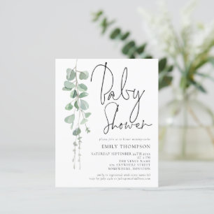 Budget Script Eucalyptus Baby Shower Invitation