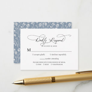 Budget Script Floral Dusty Blue Wedding Rsvp Enclosure Card