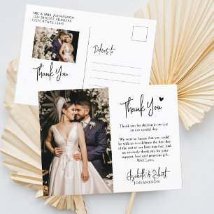 Budget Script Heart Photo Wedding Thank You Postcard