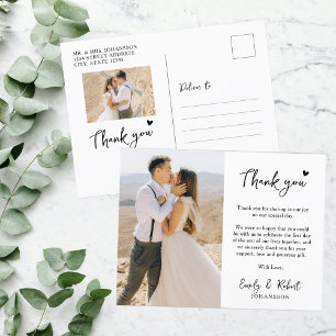 Budget Script Heart Photo Wedding Thank You Postcard